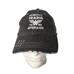 Wonder Woman "Nobody Trains to be Average" Distressed Cap Gray Adjustable OS